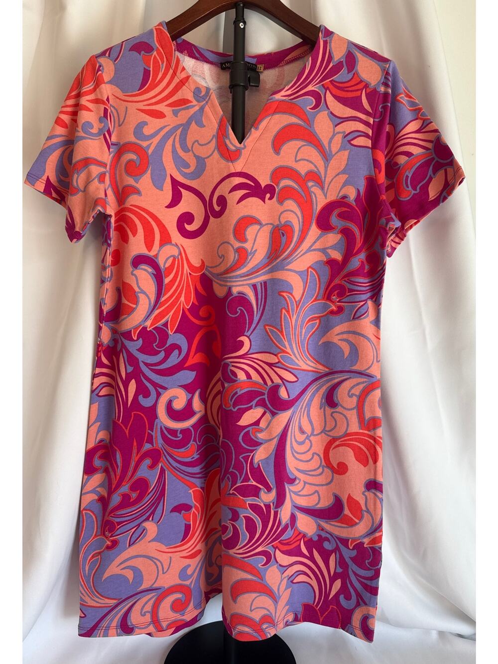 UPF 50+ Summer Shirt Dress Cover-Up Multicolor Coastal V-Neck Mini Resortwear S